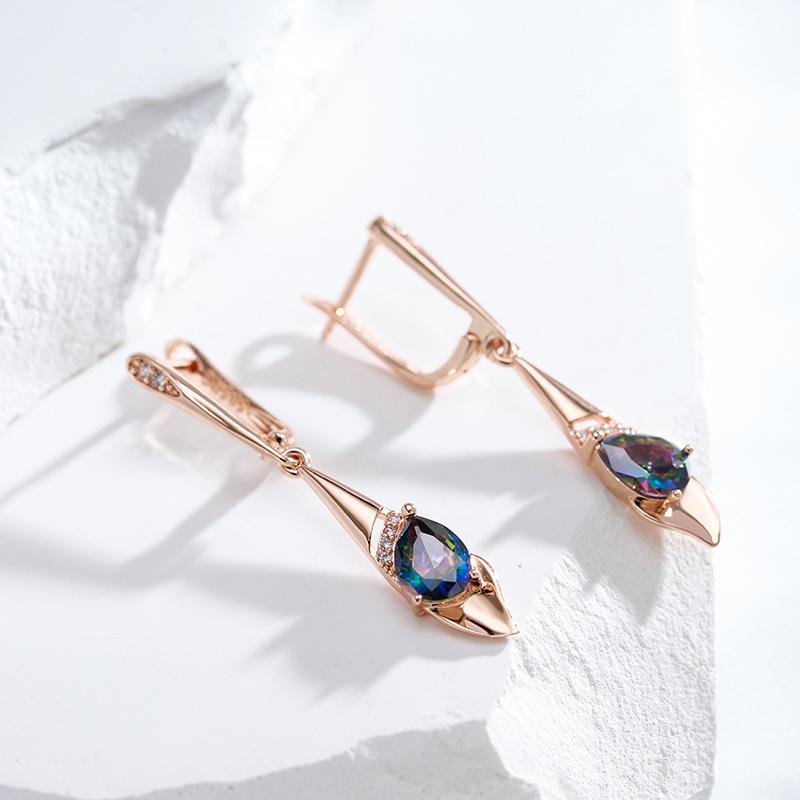New  Rose Gold Color Long Dangle Earrings For Women Colorful Natural Zircon Bride Accessories Vintage Wedding Jewelry