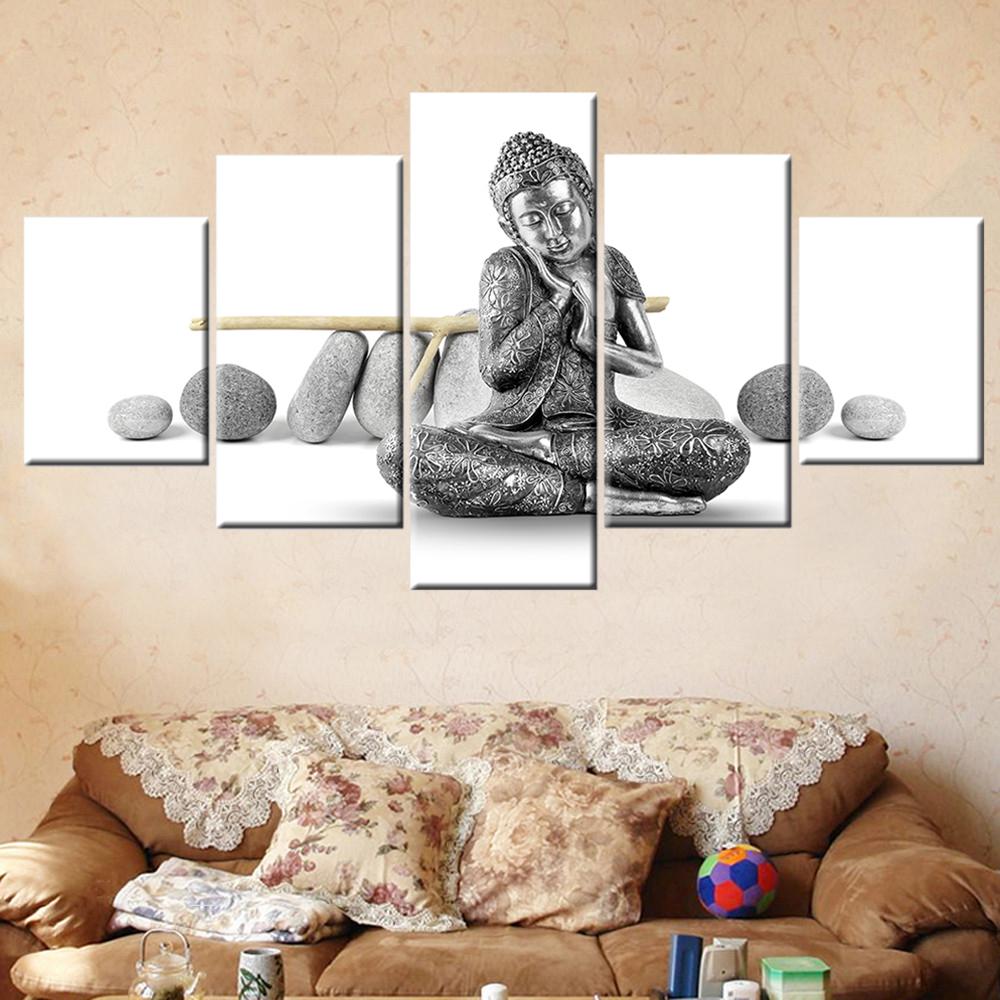 Sitting Buddha Stones Paintings for Interior Wall Art, Modular Posters on the Wall, Canvas Pictures for Living Room Decor