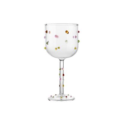 Ins Glass Colorful Dot Goblet Cup Transparent Embossed Wine Cup Heat-resistant Thin-walled Tall Glass Party