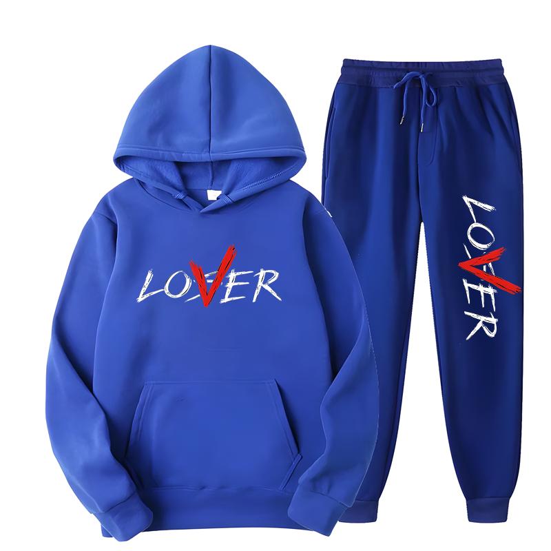 2024 Modedesign LIEBHABER Briefdruck Hoodie Set Männer Frauen Casual Loose Cotton Warm halten Kapuzenoberteil + Casual Jogginghose