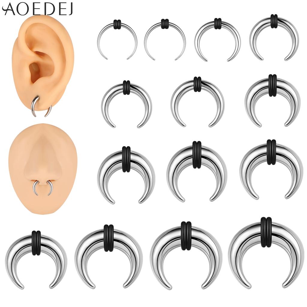 AOEDEJ 1 Stück Punk Edelstahl Nasenring 8-25mm Hufeisenform Septumringe Nasenstecker Ohrring Herren Körperschmuck