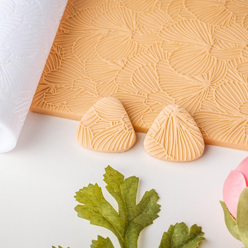 Soft Pottery Rolling Dough Roller Green Plant Leaf Texture Pattern Clear for Making Bracelet Earrings Necklace Hanging Tags