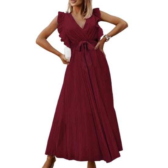 Lady Petticoats Plus Size Women Dress Solid Color Lace-up Summer Sexy Large Hem Long Dress for Banquet