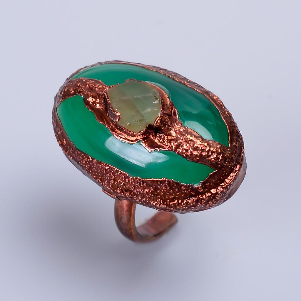 Green Chalcedony Stone Copper Eternity Handmade Handcrafted Electroformed Ring V-63