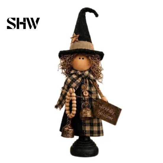 Vintage Halloween Party Supplies Rustic Witch Resin Figurine, Fall Tabletop Decor, Farmhouse Indoor Mantelpiece Ornaments Statue for Mantel