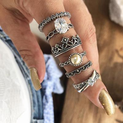 Accessoires, Vintage Zirkon Edelstein Ring Set 6-teiliger Ring Weißer Edelstein Ring