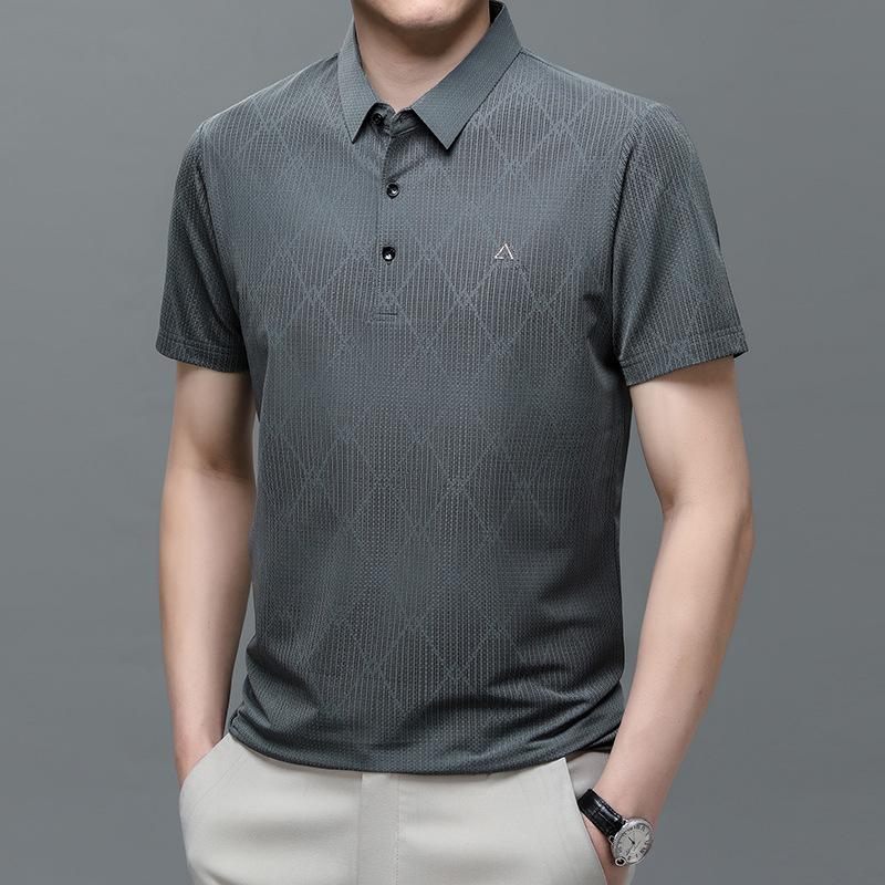 Pánské prodyšné polo tričko s krátkým rukávem a klopou, obchodně ležérní trend, tričko s límečkem s polovičním rukávem, kvalitní střední a vrchní oblečení