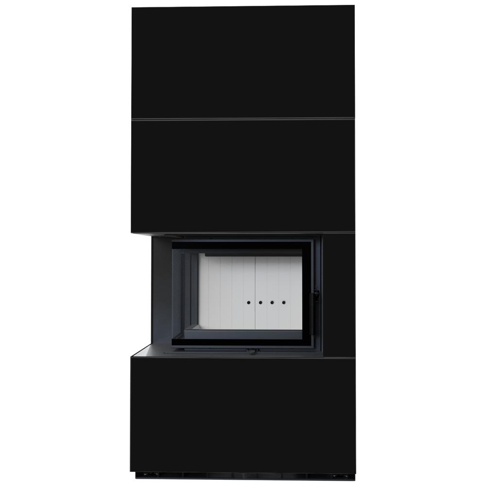 Șemineu modular KRATKI FLOKI BOX stânga 8 kW Ø 160 sinter cuarț NERO ASSOLUTO ușă cu autoînchidere