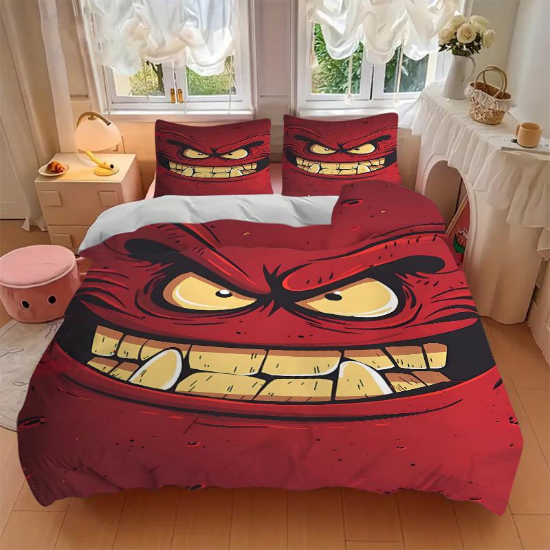 3pcs Bedding Set Angry Expression Includes 1 Comforter + 2 Pillowcases, Without Pillow Inserts, Soft Comfortable, Lightweight Breathable, Pr