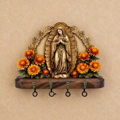 Suport de perete plat 2D Fecioara Maria pentru chei, Artă de perete religioasă de casă de fermă cu 4 cârlige metalice pentru intrare, hol, cadouri creștine rustice pentru familie, prieteni