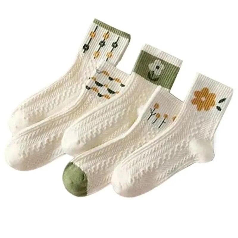 Xiaomi Mädchen Kurze Socken 5 Paar Niedlicher Mittlerer Blumenprint Süßer Stil Hautfreundlich Bequem Und Atmungsaktiv Reine Baumwolle Für Alle Sea