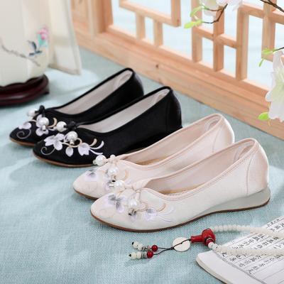 Schlicht und elegant, Herbst neue chinesische Stil bestickte Schuhe, Ethno-Stil Leinenschuhe, antike Hanfu flache Absätze