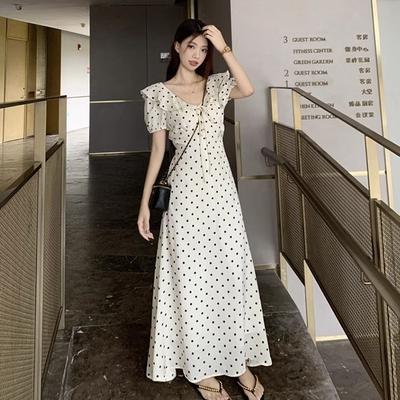 Lotus Leaf Edge Bubble Sleeve Polka Dot Dress Children's Summer 2026 New French Temperament Travel Waist Long Dress