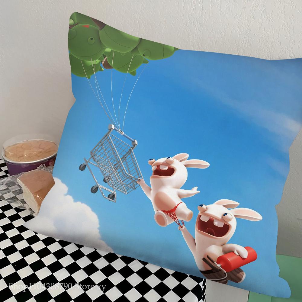 Cartoon Raving Rabbids Spiel Kissenbezug Quadratisches Kissen Schlafzimmer Sofa Freizeit Komfort Kissen Auto Wohnzimmer Heimdekoration