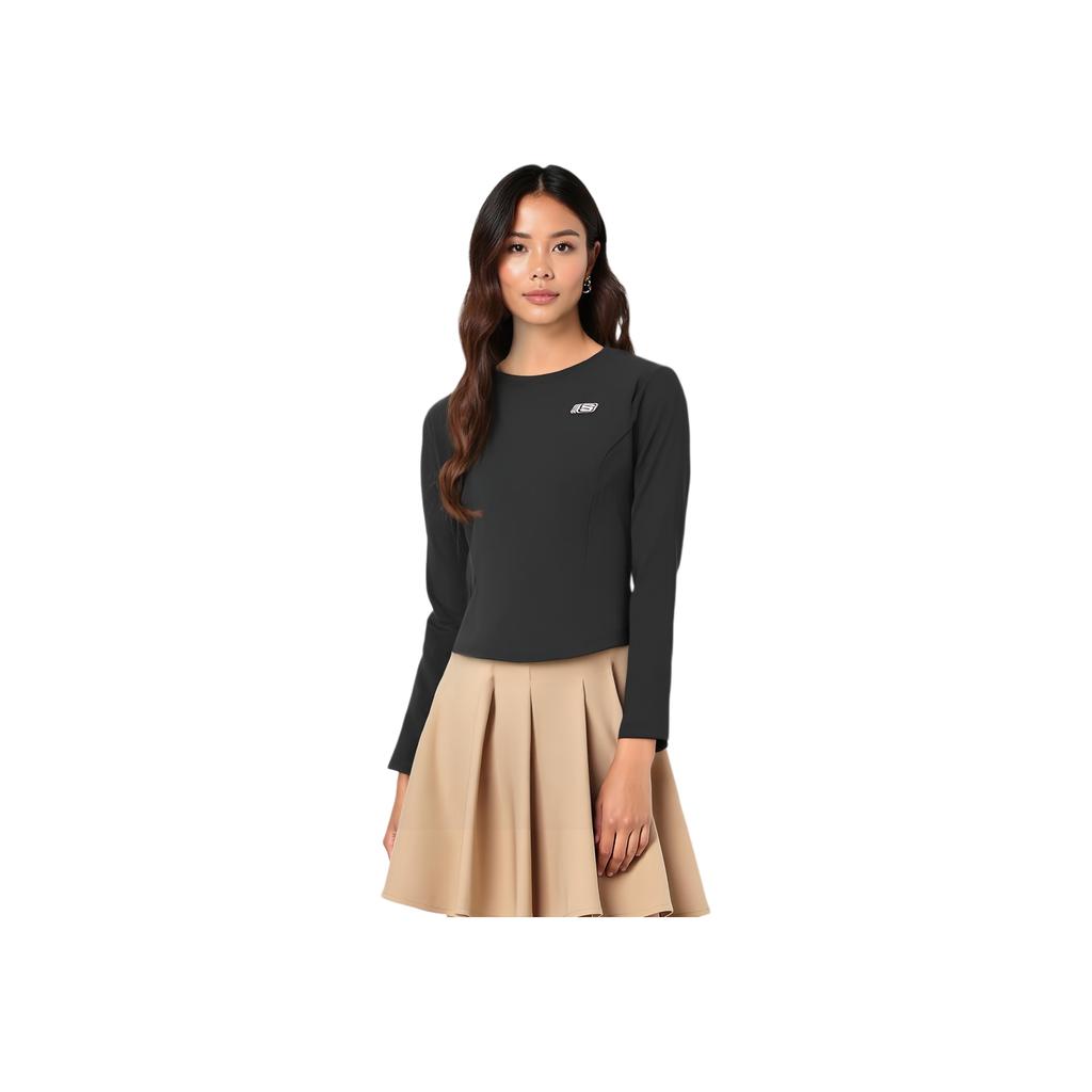 Skechers Sports Lifestyle Series Round Neck Comfortable Long Sleeve Regular T-Shirt Women Tops Carbon-Black L225W151-0018