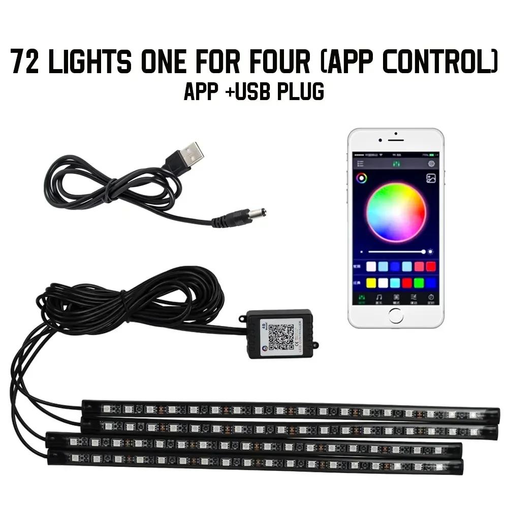 Neon LED Interior Car Light APP Music Remote Control RGB Underglow LED Ambient Light USB/Cigar Plug Auto Atmosphere Lighting 12V