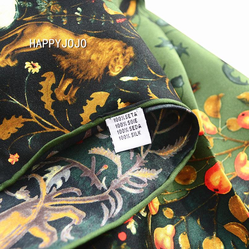 Army green luxury silk scarf women printed bird 100% real silk twill scarves wrap foulard shawl  90cm square bandana lady gift