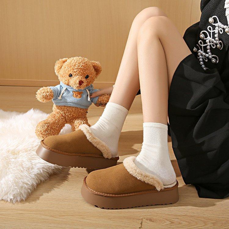 [Ushilai] Retro Thick-bottomed Velvet One-pedal Women's 2025 Winter New Lamb Wool Casual Versatile Cotton Mop