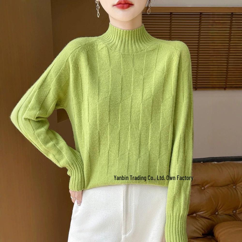 Thick Knit Half-High Collar Wool Sweater - Loose Fit Pullover