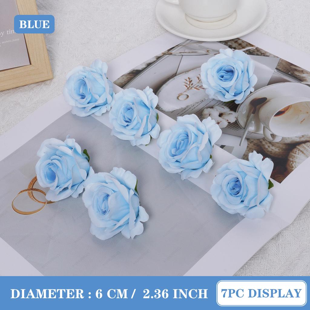 7pcs 6CM Silk Rose Heads Vintage Artificial Flowers Wedding DIY Wreath Garland Accessories DIY Gifts Box Scrapbooks Decor