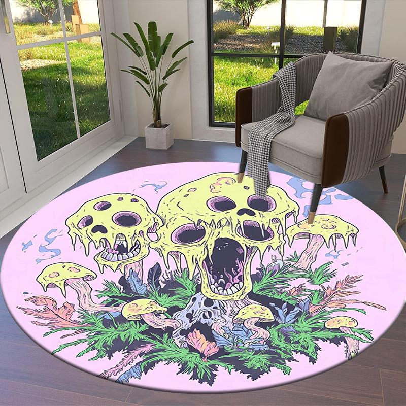 1pc Psychedelic Mushrooms Round Carpet, Made of Polyester,Perfect for Decorating Office Chairs, Living Rooms Fplt039