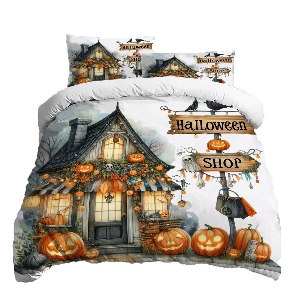 Halloween Three-piece Bedding Set Quilt Cover Pillowcase Brushed Fabric Thickened