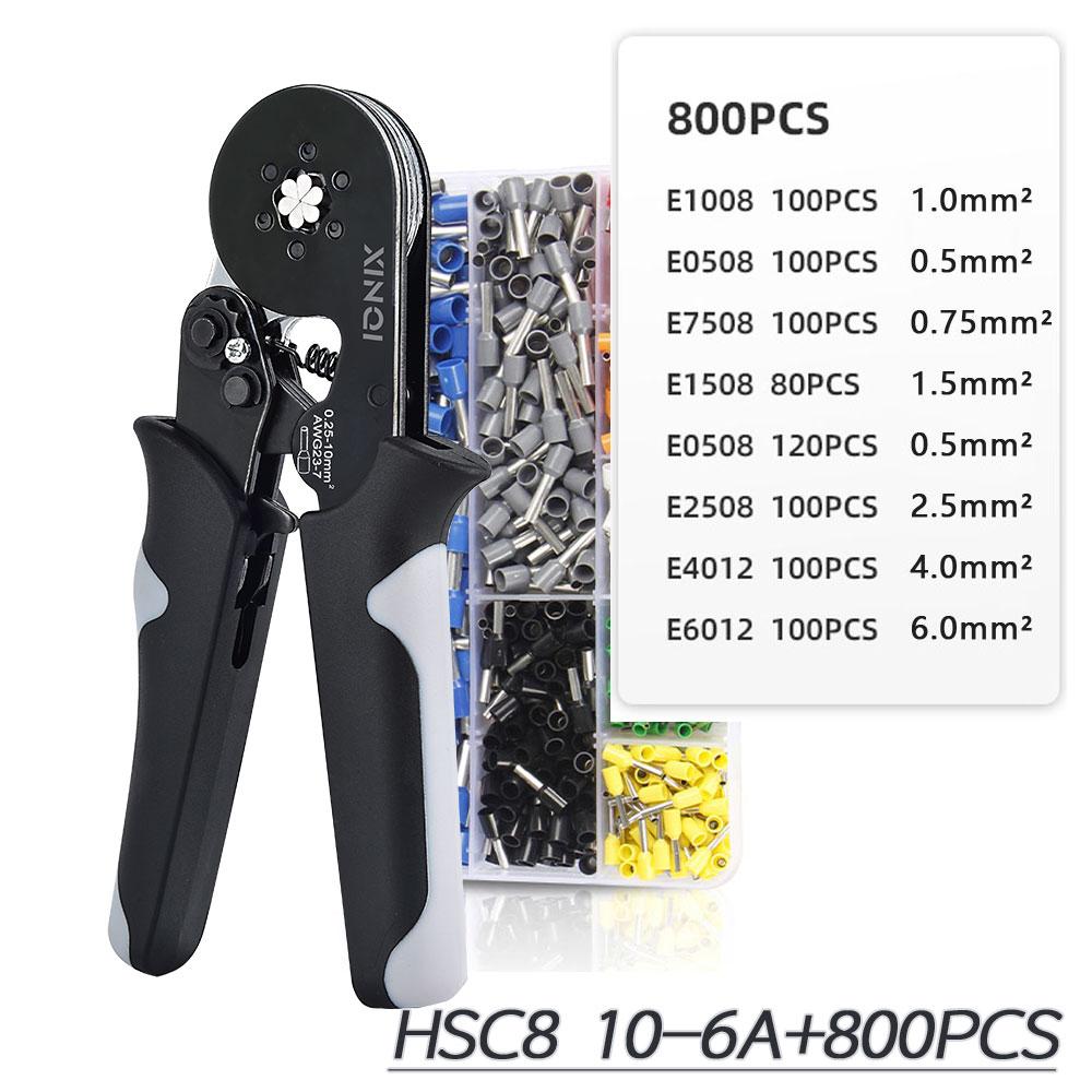 XINQI HCS8 10-6A 10mm2 Tube Terminals Crimping Pliers Set with Storage Bag &  Hand Tools Electrician Crimper Crimping Pliers