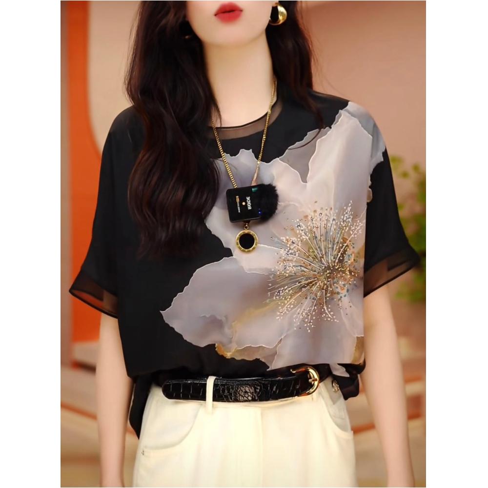 Floral Short-sleeved Women's Outfit in Summer Style Middle-aged Mother Fashionable Shirt Casual and Versatile Loose Top