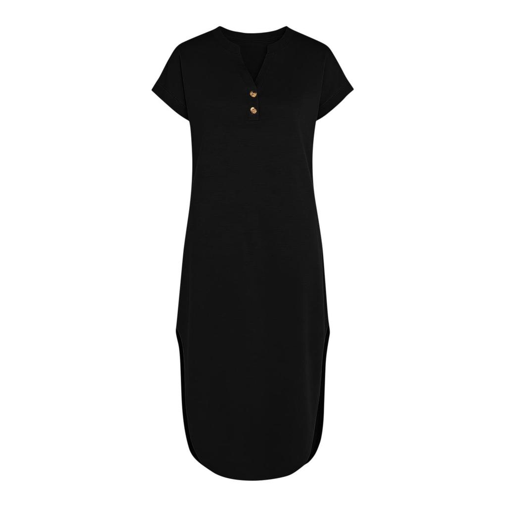 Women's Color Casual Fashion Short Sleeved V-neck Dress