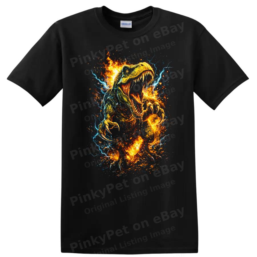 Dinosaur T Shirt Retro Fire Lightning Graphic Tee for Animal Lovers