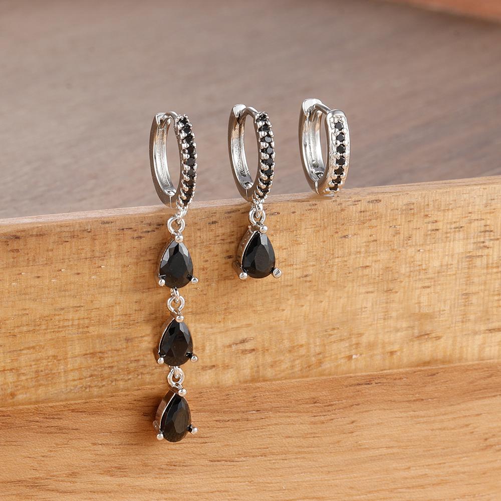3PCS Exquisite Crystal Zirconia Water Drop Gold Color Dangle Earrings Set Women Dainty Stackable Piercing Earring Luxury Jewelry