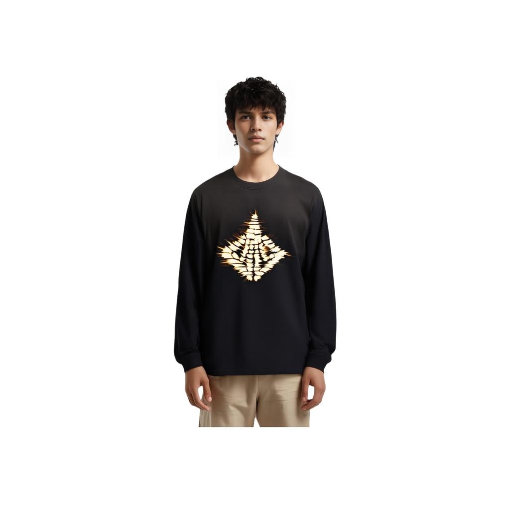 Li-Ning Breathable Versatile Printed Round Neck Long Sleeve T-Shirt Men Tops Black AHSUG01-3