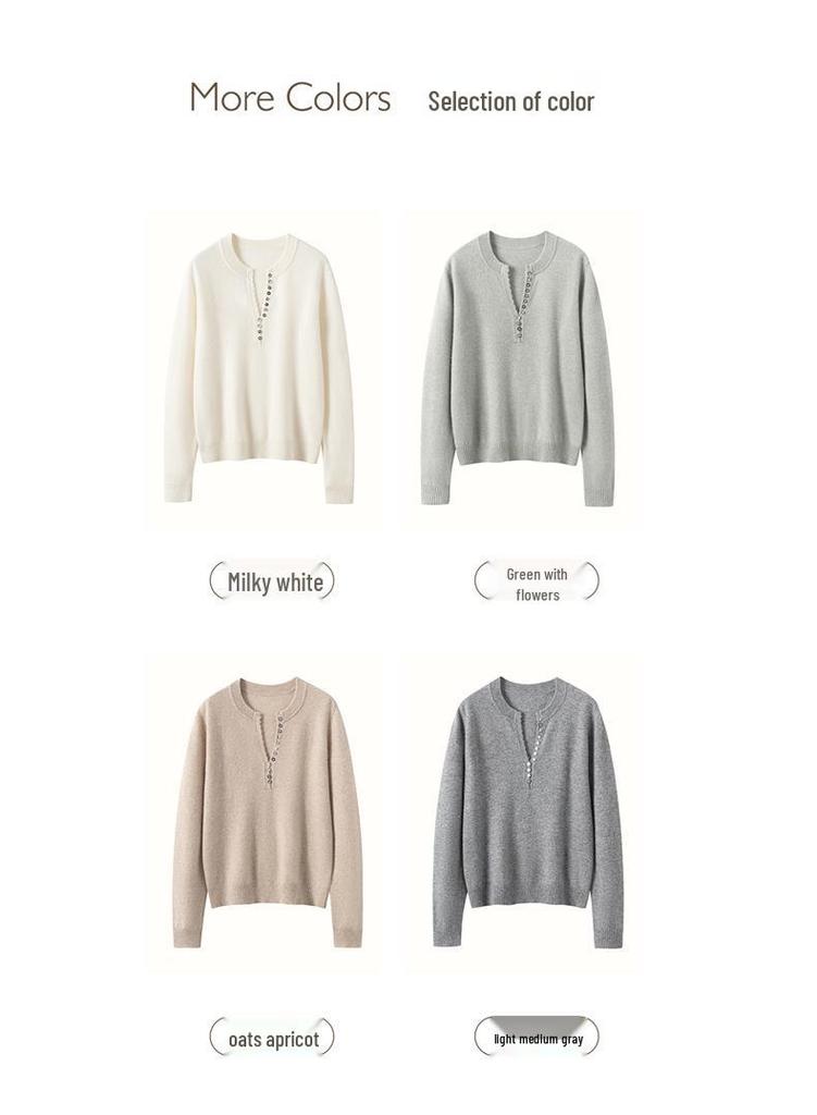 Women's Cashmere V-Neck Multi-Button Sweater - Slim Fit, Loose Knit, Base Layer