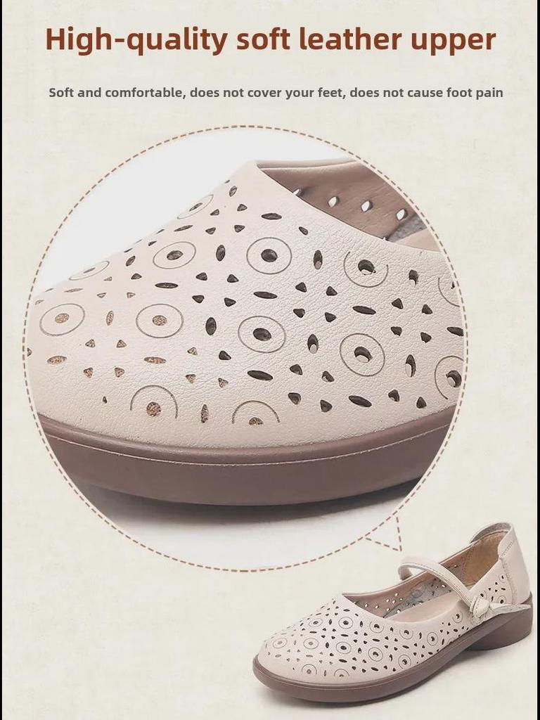 Summer Leather Sandals: Breathable, Non-Slip Soft Sole for Middle-Aged and Elderly Women