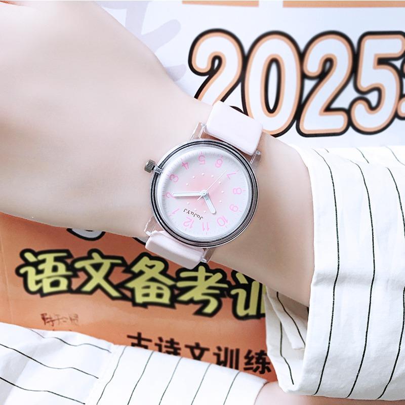 New silicone tape student watch girl junior high school student exam special watch luminous waterproof quartz watch
