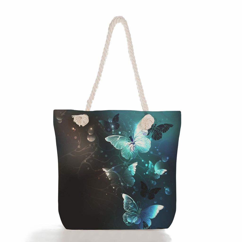 Multifunctional Butterfly Printed Thick Rope Shoulder Beach Bag Casual large capacity handbag 7614