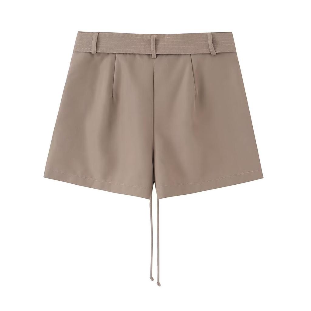 European and American Style New Women's Fashionable Casual Drawstring Belt Pleated Shorts