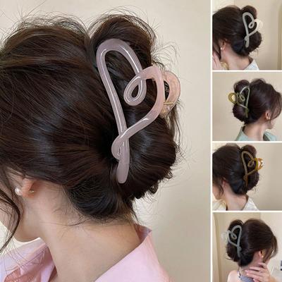 Women Hair Claw Transparent Matte Texture Heart Shape Hair Clip Back Head Shower Hair Claw Hair Accessories