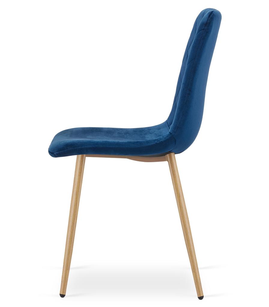 TURIN chair - navy blue velvet / wood-colored legs x 2