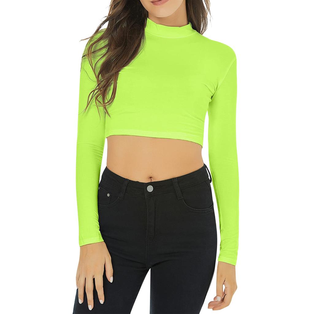 Rollkragenshirt für Damen, langärmelig, kurz, eng anliegende Innenbekleidung und bauchfreies Winteroberteil