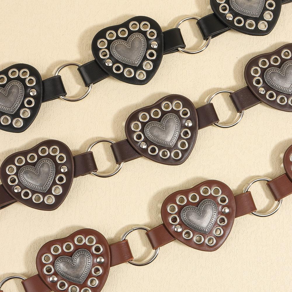 Vintage Cowboy Waistband PU Leather Heart Hollow Belt Simple Cowgirl Buckle Belt  Dress Decoration