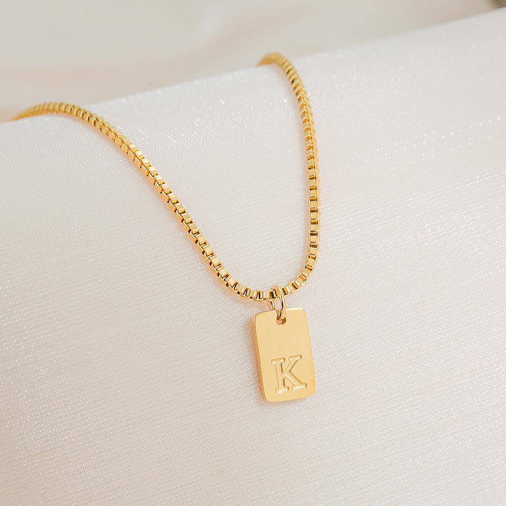 Square Brand 26 English Letters Pendant Necklace Daily Versatile Accessories