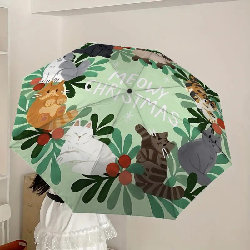 1pc Cat Wreath Automatic Folding Umbrella, Casual Outdoor Accessory, Birthday Festival Gift yy251126163