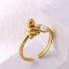 Stainless Steel Pearl Joint Ring for Women18K Gold Plated Minimalist Geometric Adjustable Finger Ring Wedding Christmas Jewelry