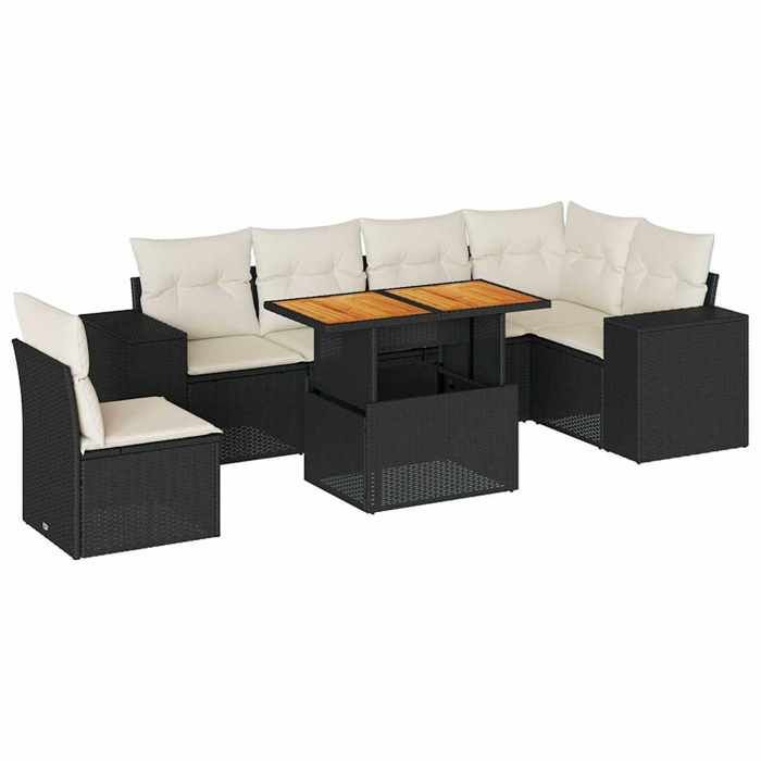 VidaXL Salon de jardin 7 pcs avec coussins noir résine tressée 3327381