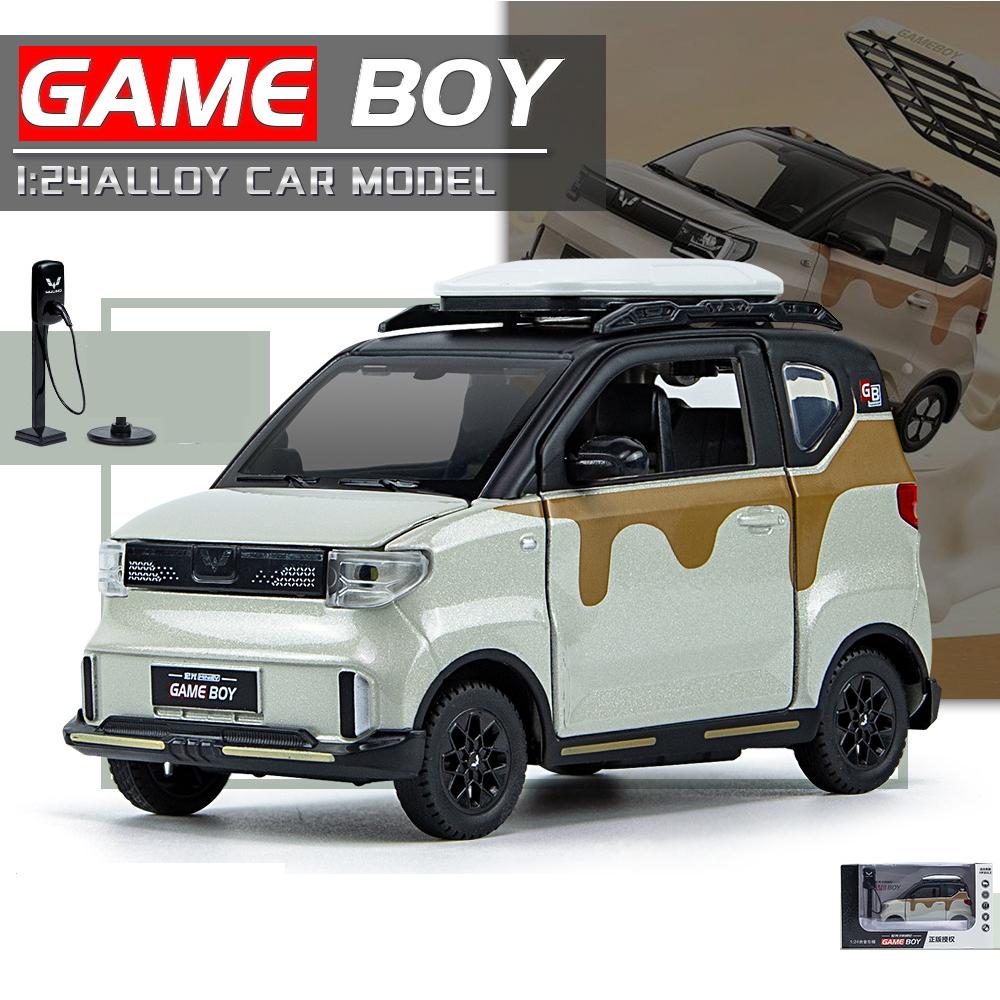

Масштаб 1/24 WuLing MINI EV GAME BOY, автомобиль из сплава, литая под давлением игрушка, модель, звук, свет, подарки для детей 1/24-Size:12*8*7.5cm бежевый