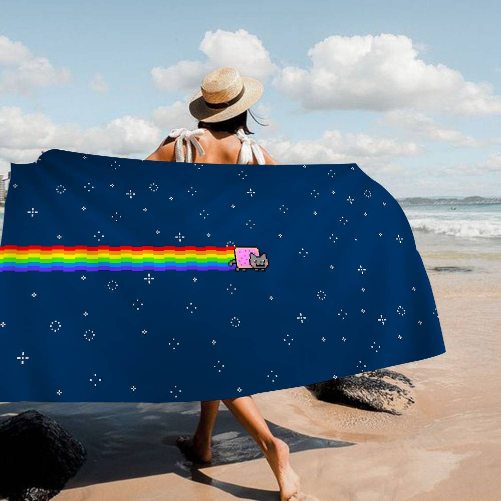 Cartoon N-Nyan Cats Cute Microfiber Printed Beach Towel Mountain Climbing Yoga Beach Swimming Running Absorbent Soft Towel