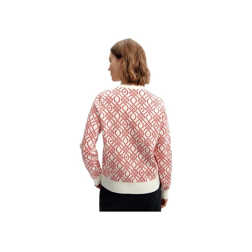 Fila Full Print Crew Neck Pullover Sweater Women Sweater Legendary-Red F11W411401F-RD