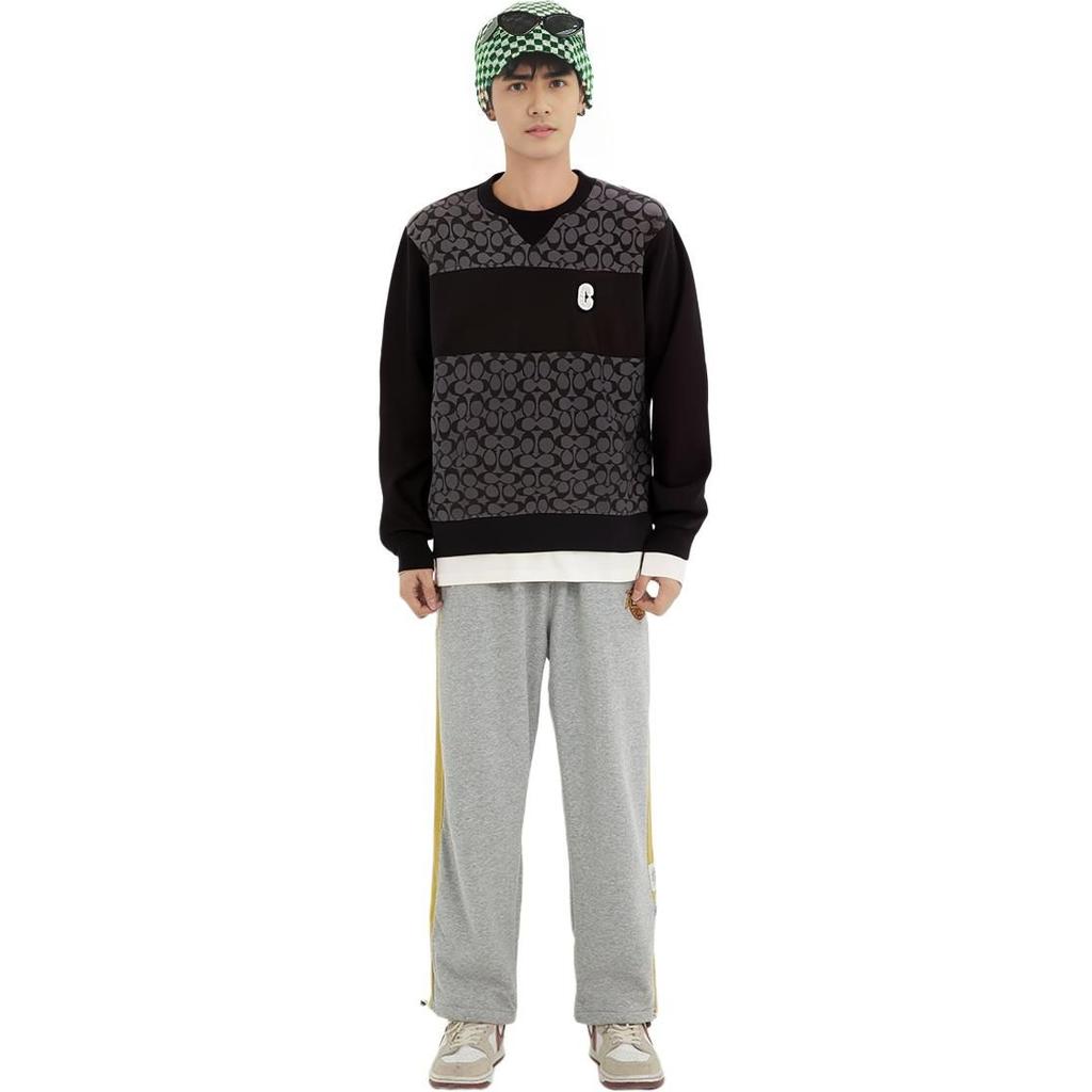 COACH Sweatshirts Men's Black Crew Neck Moderate Regular C7816-BLK