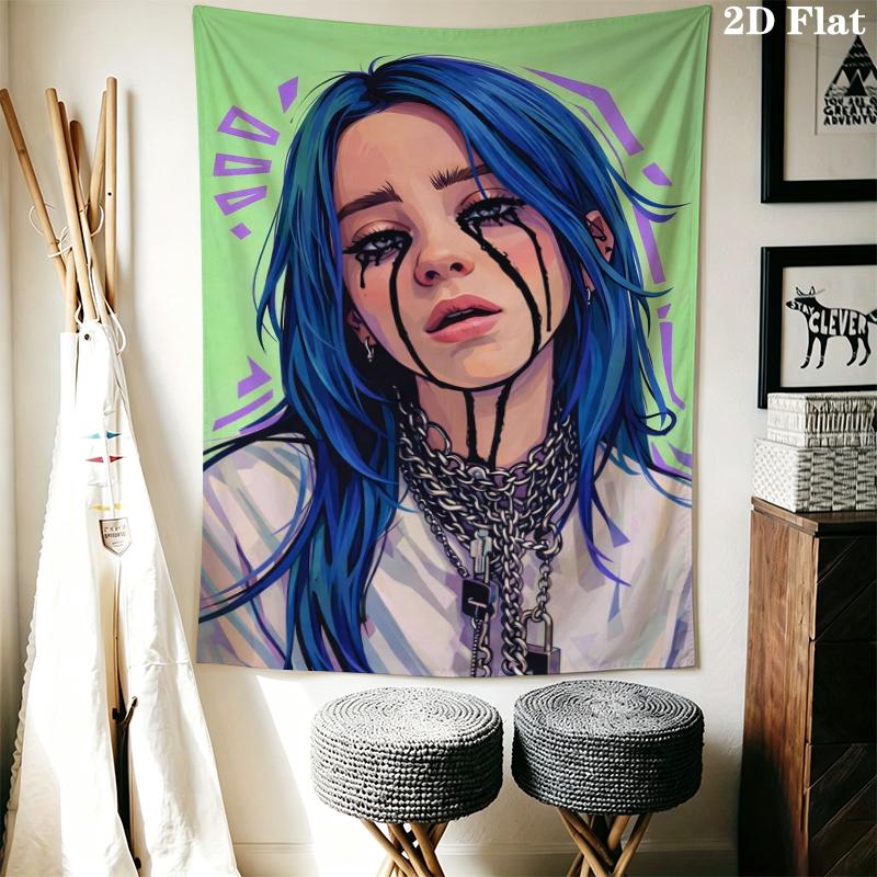 Billie Eilish Wall Tapestry Aesthetic Wall Hanging Printed Fabric Blanket Decorative Tapestries for Bedroom Living Room Home Decor
